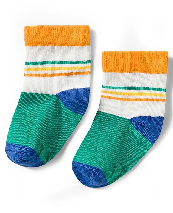 Cute Walk by Babyhug Non Terry Knit Ankle Length Anti Bacterial Socks With Stripes & Dinosaur Design Pack of 5 - Multicolour