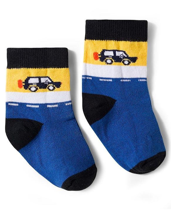 Cute Walk by Babyhug Non Terry Knit Ankle Length Anti Bacterial Socks With Stripes & Vehicles Design Pack of 5 - Mutlicolour