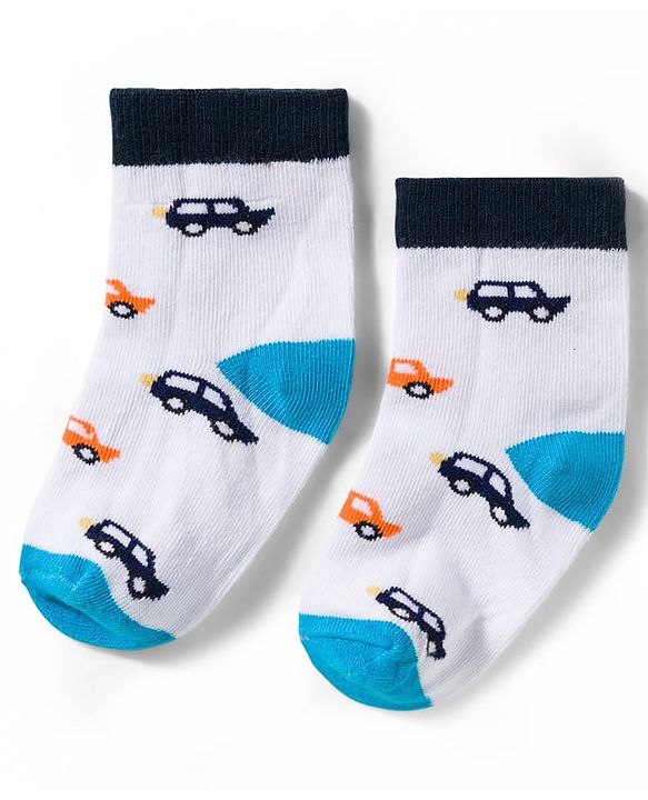 Cute Walk by Babyhug Non Terry Knit Ankle Length Anti Bacterial Socks With Stripes & Vehicles Design Pack of 5 - Mutlicolour