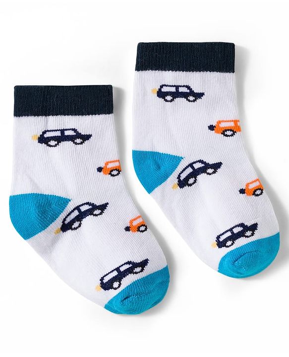 Cute Walk by Babyhug Non Terry Knit Ankle Length Anti Bacterial Socks With Stripes & Vehicles Design Pack of 5 - Mutlicolour