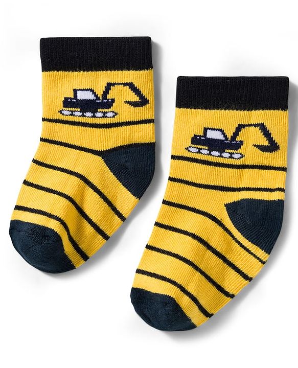 Cute Walk by Babyhug Non Terry Knit Ankle Length Anti Bacterial Socks With Stripes & Vehicles Design Pack of 5 - Mutlicolour