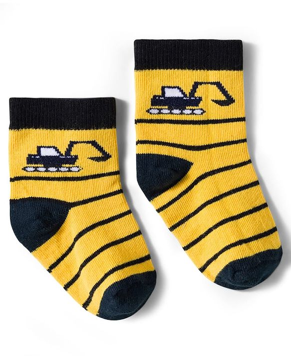 Cute Walk by Babyhug Non Terry Knit Ankle Length Anti Bacterial Socks With Stripes & Vehicles Design Pack of 5 - Mutlicolour