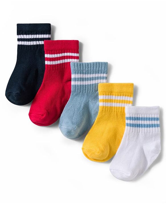 Cute Walk by Babyhug Non Terry Knit Ankle Length Anti Bacterial Socks With Stripes Design Pack of 5 - Multicolour