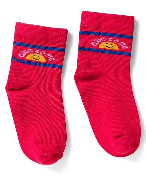 Cute Walk by Babyhug Non Terry Knit Ankle Length Anti Bacterial Socks With Text Design Pack of 3 - Yellow Red & White