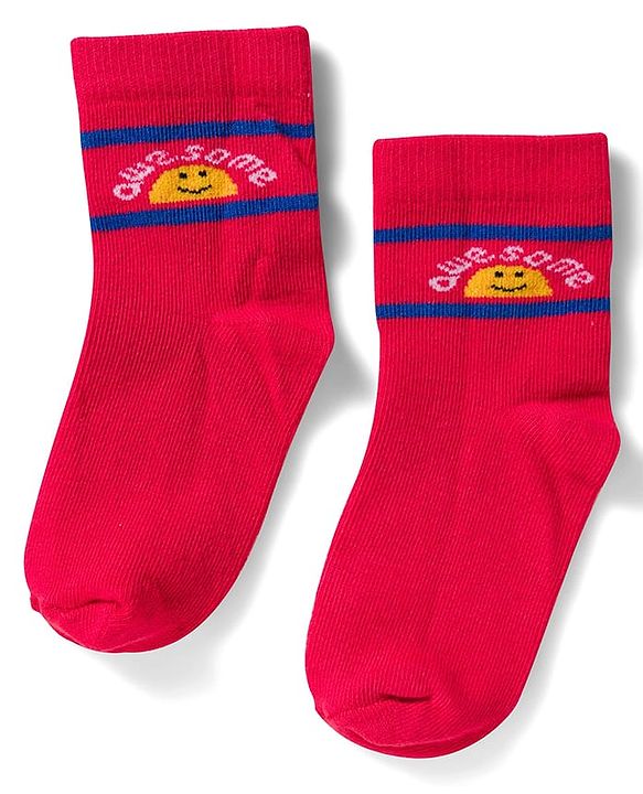 Cute Walk by Babyhug Non Terry Knit Ankle Length Anti Bacterial Socks With Text Design Pack of 3 - Yellow Red & White
