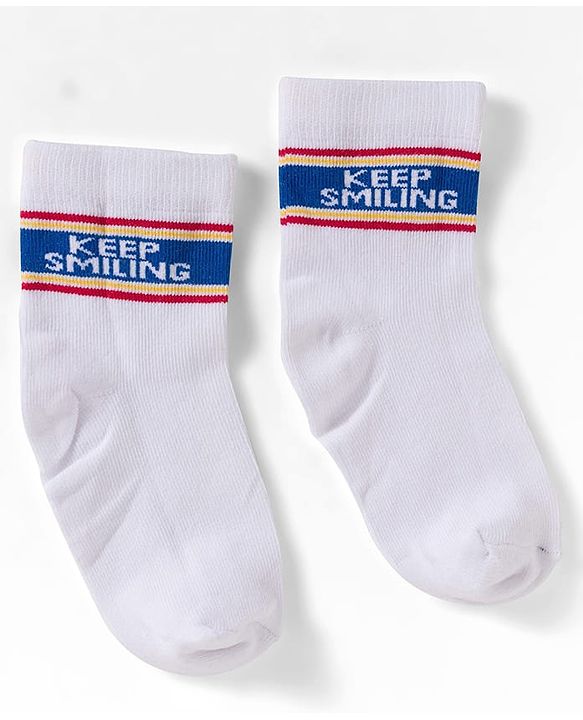 Cute Walk by Babyhug Non Terry Knit Ankle Length Anti Bacterial Socks With Text Design Pack of 3 - Yellow Red & White