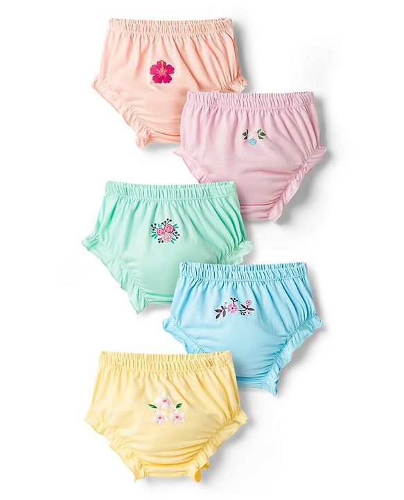 Babyhug 100% Cotton Knit Floral Printed Panties Pack of 5 - Multicolor