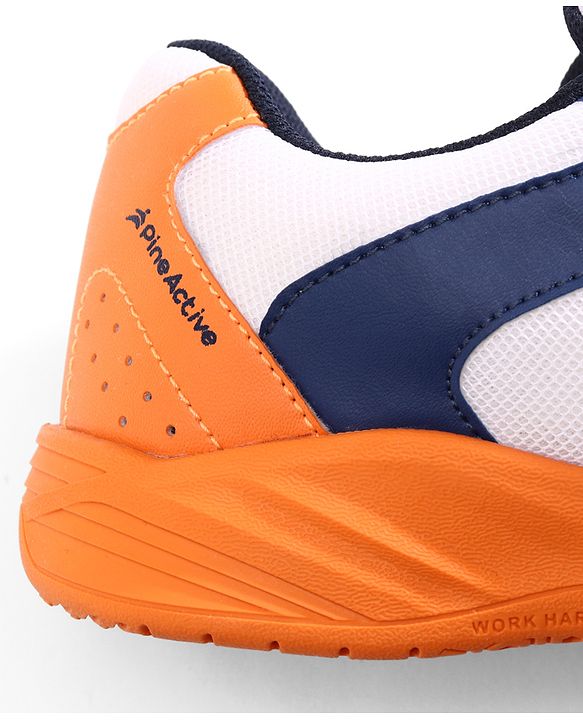 Pine Active Lace Up Solid Badminton Shoes - Orange & White