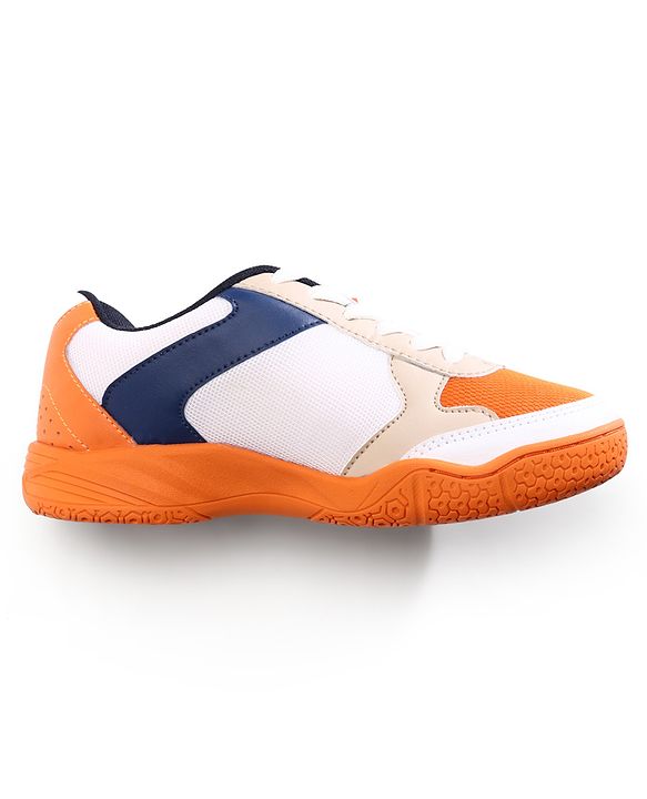 Pine Active Lace Up Solid Badminton Shoes - Orange & White