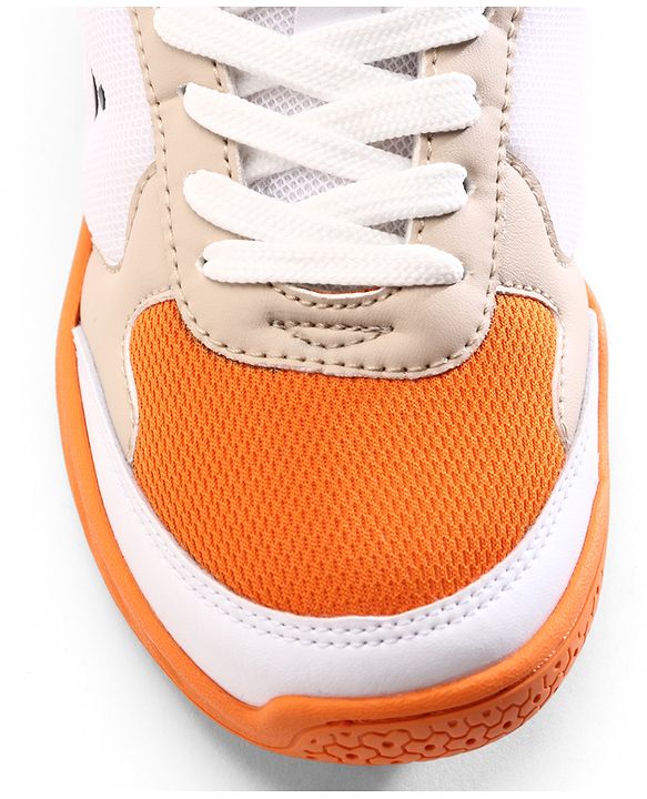 Pine Active Lace Up Solid Badminton Shoes - Orange & White