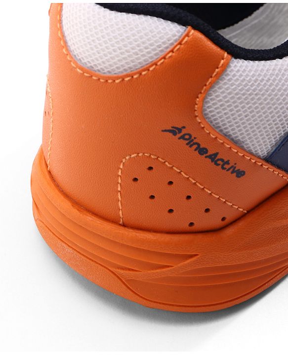 Pine Active Lace Up Solid Badminton Shoes - Orange & White