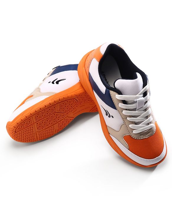 Pine Active Lace Up Solid Badminton Shoes - Orange & White