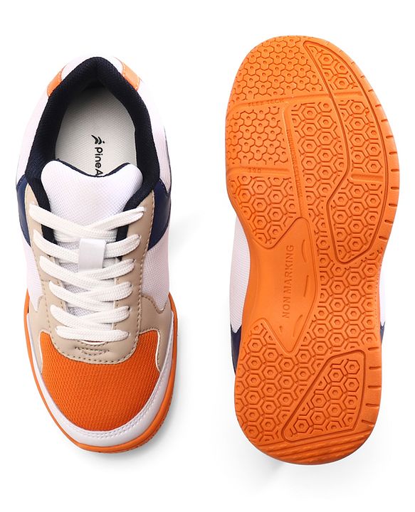 Pine Active Lace Up Solid Badminton Shoes - Orange & White