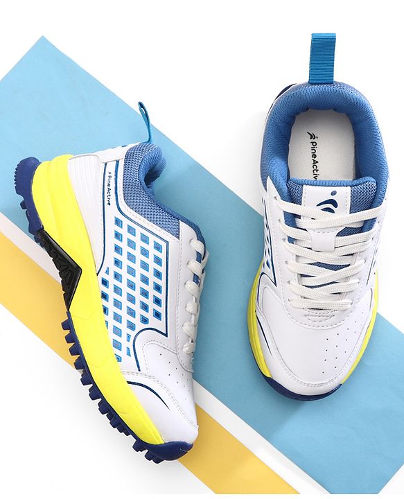 Pine Active Lace Up Solid Cricket Shoes - Blue & White