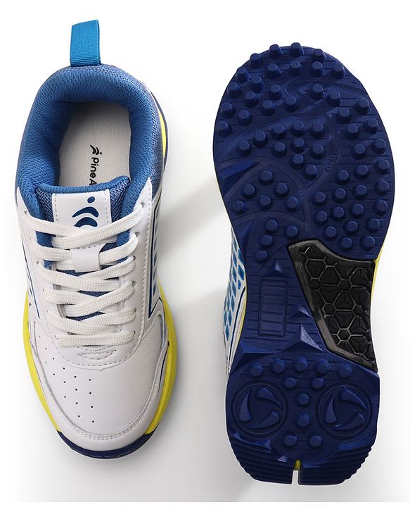 Pine Active Lace Up Solid Cricket Shoes - Blue & White
