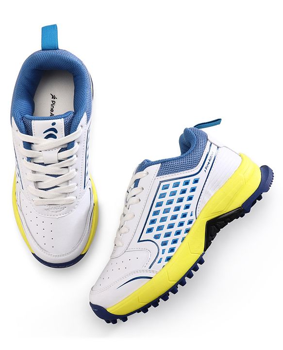 Pine Active Lace Up Solid Cricket Shoes - Blue & White