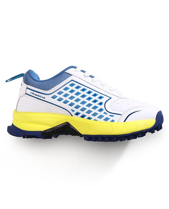 Pine Active Lace Up Solid Cricket Shoes - Blue & White