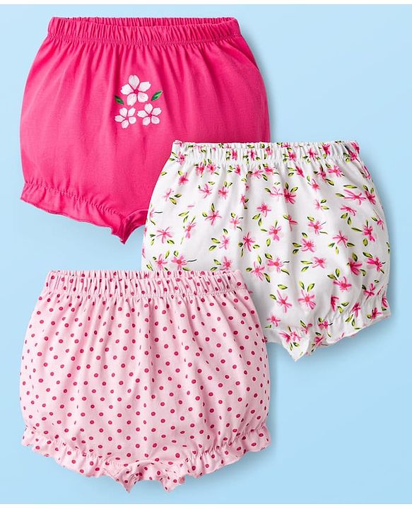 Babyhug Single Jersey Knit Bloomers With Floral & Polka Dot Print Pack of 3 - Multicolor