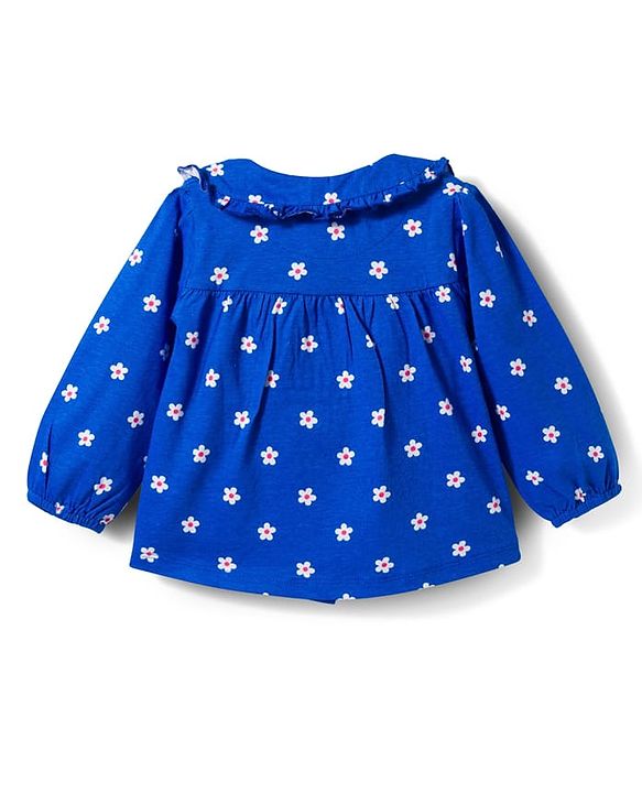 Babyhug Cotton Knit Full Sleeves Top & Pyjama Co-ord Night Suit With Floral Print - Blue