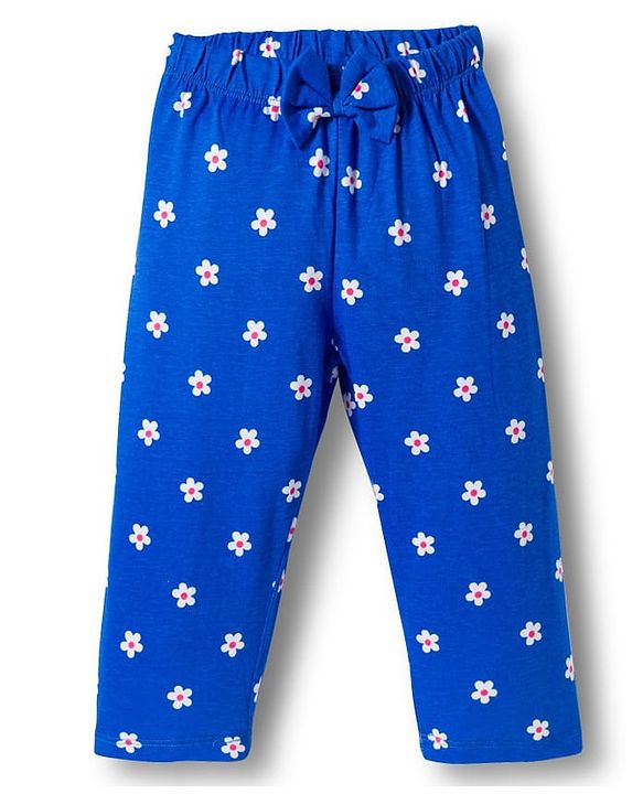 Babyhug Cotton Knit Full Sleeves Top & Pyjama Co-ord Night Suit With Floral Print - Blue