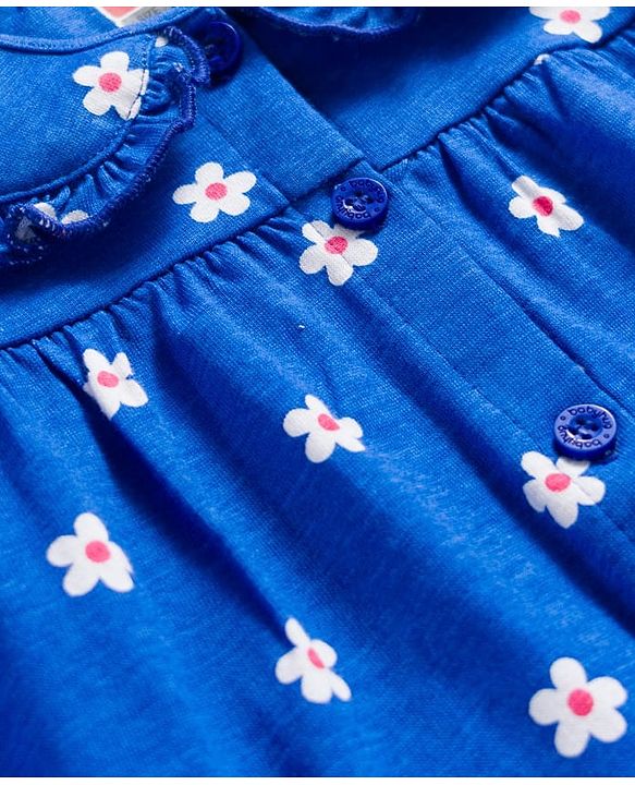 Babyhug Cotton Knit Full Sleeves Top & Pyjama Co-ord Night Suit With Floral Print - Blue