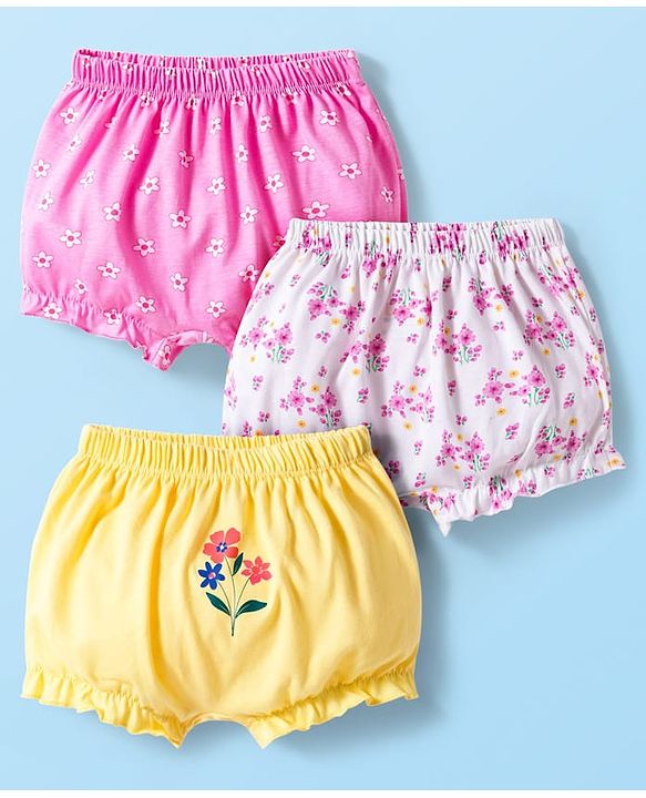 Babyhug 100% Cotton Knit Floral Printed Bloomers Pack Of 3 - Multicolour