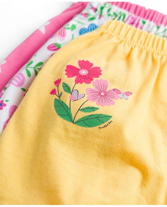 Babyhug 100% Cotton Single Jersey Knit Bloomers Pack Of 3 - Yellow White & Pink