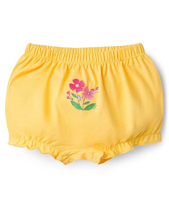 Babyhug 100% Cotton Single Jersey Knit Bloomers Pack Of 3 - Yellow White & Pink