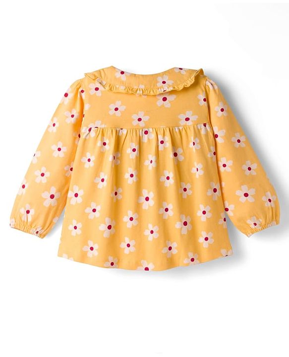 Babyhug Cotton Knit Full Sleeves Top & Pyjama Co-ord Night Suit With Floral Print - Yellow