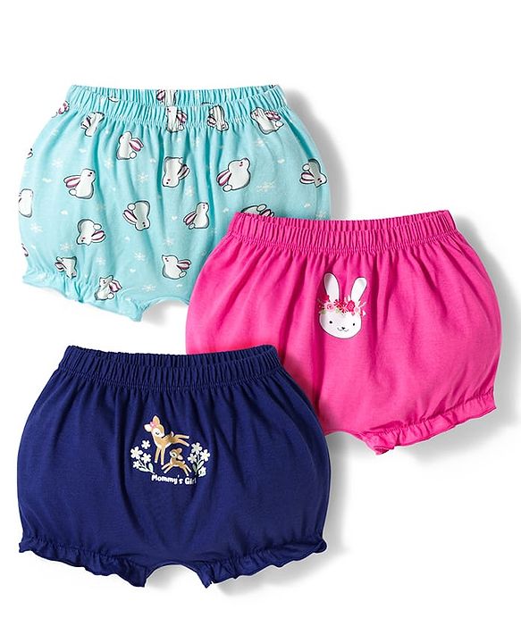 Babyhug 100% Cotton Knit Bloomers With Bunny & Deer Print Pack of 3 - Multicolor