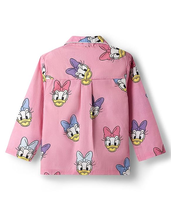 Babyhug Disney Cotton Woven Full Sleeves Shirt & Pyjama Co-ord Night Suit with Minnie Mouse Print - Pink