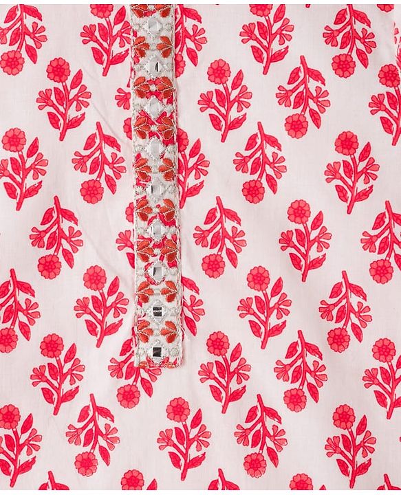 Babyhug Cotton Woven Full Sleeves Floral Printed Kurta Dhoti Set - White