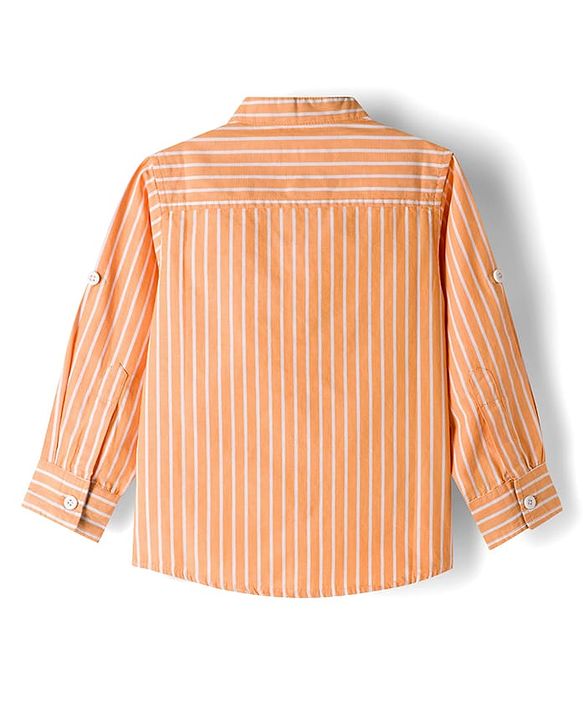 Babyhug Cotton Woven Full Sleeves Striped Shirt With NYC Embroidery - Orange