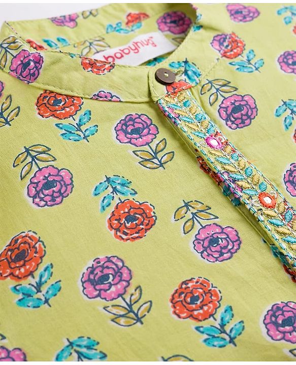 Babyhug Woven Full Sleeves Floral Printed Kurta & Dhoti Set - Green