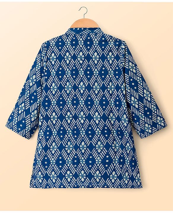 Babyhug Cotton Woven Full Sleeves Cambric Digital Printed Kurta Dhoti Set - Blue