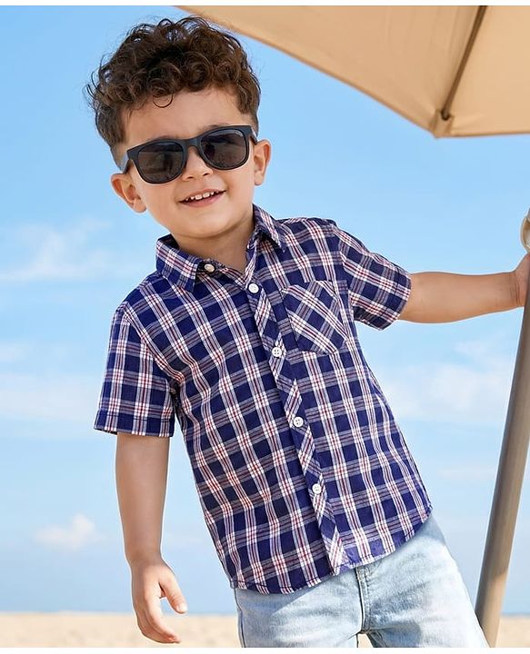 Babyhug Cotton Woven Half Sleeves Checks Shirt - Blue