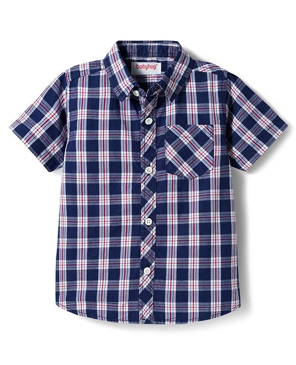 Babyhug Cotton Woven Half Sleeves Checks Shirt - Blue