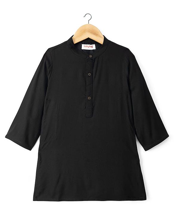 Babyhug Cotton Woven Full Sleeves Kurta Pajama Set with Digital Floral Printed Jacket - Black