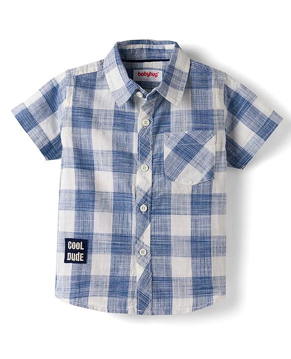Babyhug Cotton Woven Half Sleeves Checks Shirt With Inner Tee - Blue