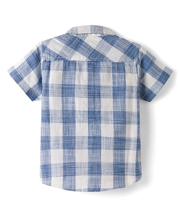 Babyhug Cotton Woven Half Sleeves Checks Shirt With Inner Tee - Blue
