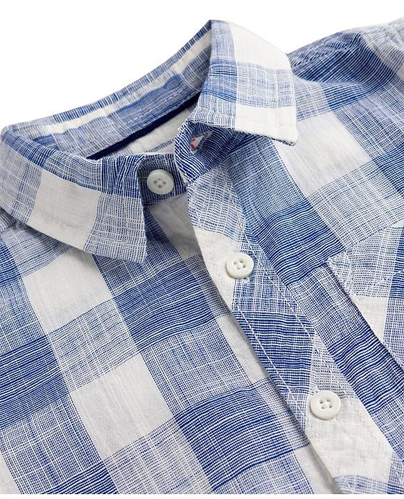 Babyhug Cotton Woven Half Sleeves Checks Shirt With Inner Tee - Blue