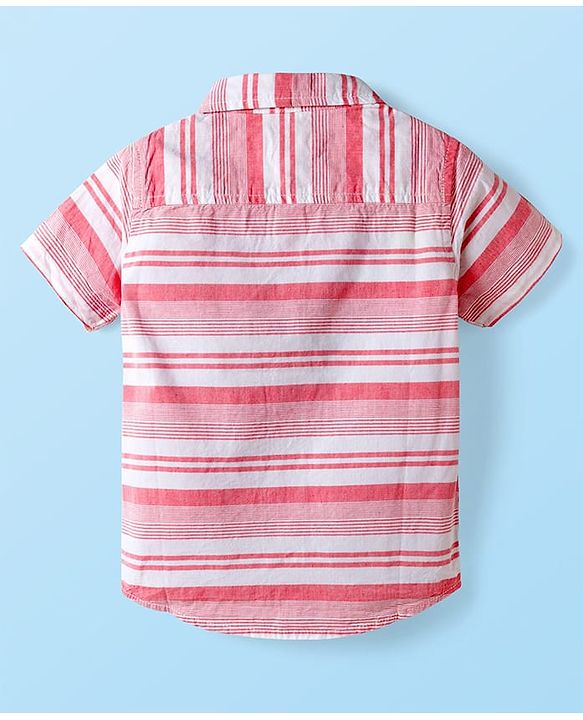 Babyhug Cotton Woven Half Sleeves Striped Shirt - Light Red