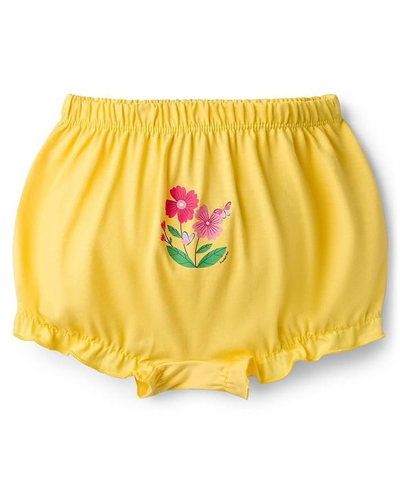 Babyhug 100% Cotton Single Jersey Knit Bloomers With Floral Print Pack Of 3 - Yellow White & Pink