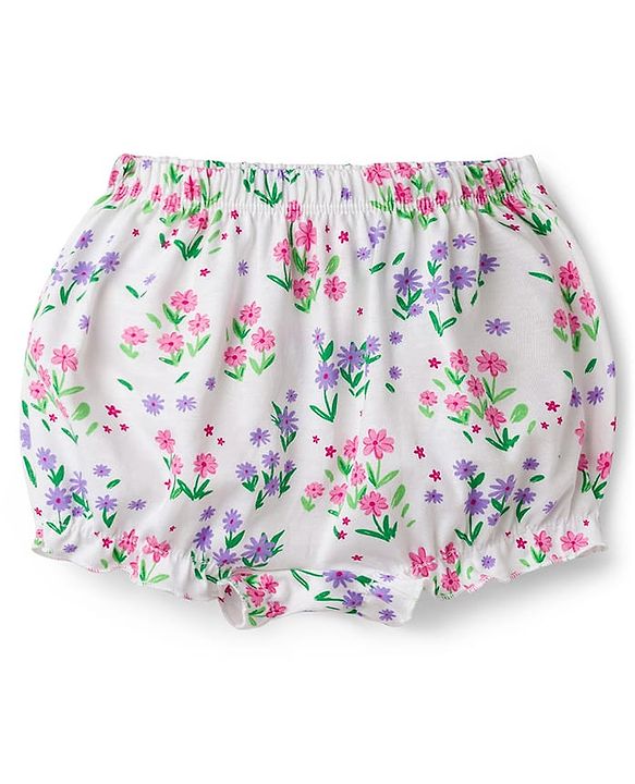 Babyhug 100% Cotton Single Jersey Knit Bloomers With Floral Print Pack Of 3 - Yellow White & Pink