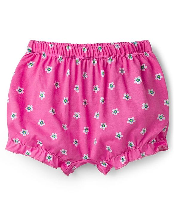 Babyhug 100% Cotton Single Jersey Knit Bloomers With Floral Print Pack Of 3 - Yellow White & Pink