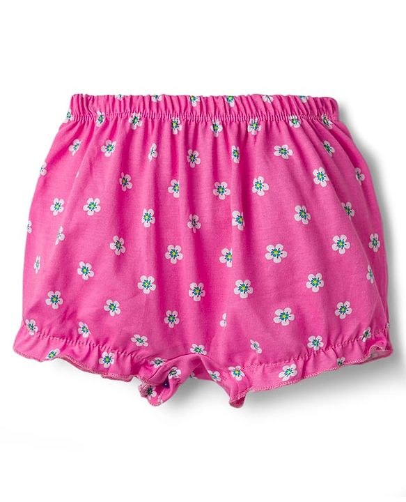 Babyhug 100% Cotton Single Jersey Knit Bloomers With Floral Print Pack Of 3 - Yellow White & Pink