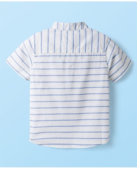 Babyhug Cotton Woven Half Sleeves Mandarin Collar Striped Kurta Shirt - White