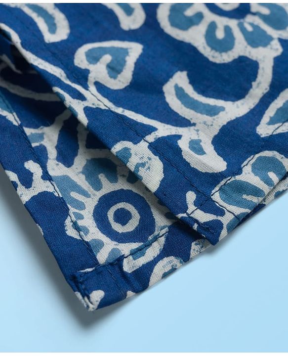 Babyhug Cambric Cotton Woven Full Sleeves Kurta Pajama Set with Floral Print - Blue