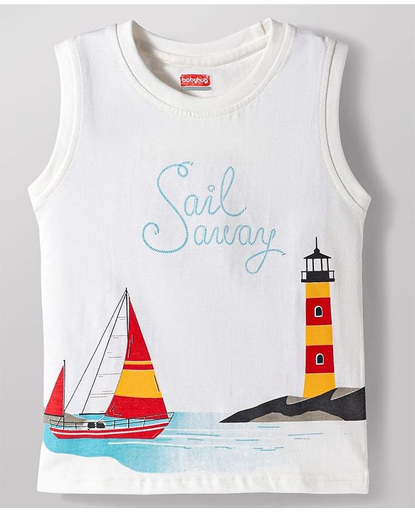 Babyhug Cotton Woven Half Sleeves Striped Shirt with Boat Printed T-Shirt- White