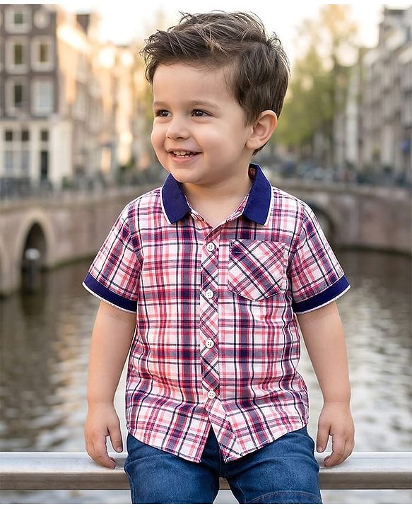 Babyhug 100% Cotton Woven Half Sleeves Checks Shirt - Multicolour
